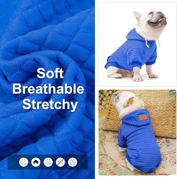 BEAUTYZOO Small Dog Hoodie Sweater with Pockets, Dog Clothes for Small Medium Dogs Boy Girl, Waffle-like Laminated Cotton Pet Coats with Hat and Leash Hole, All Weather Coat for Puppy Doggie Chihuahua