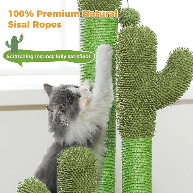 PAWZ Road Cat Scratching Post Cactus Cat Scratcher Featuring with 3 Scratching Poles and Interactive Dangling Ball - 35 Inches