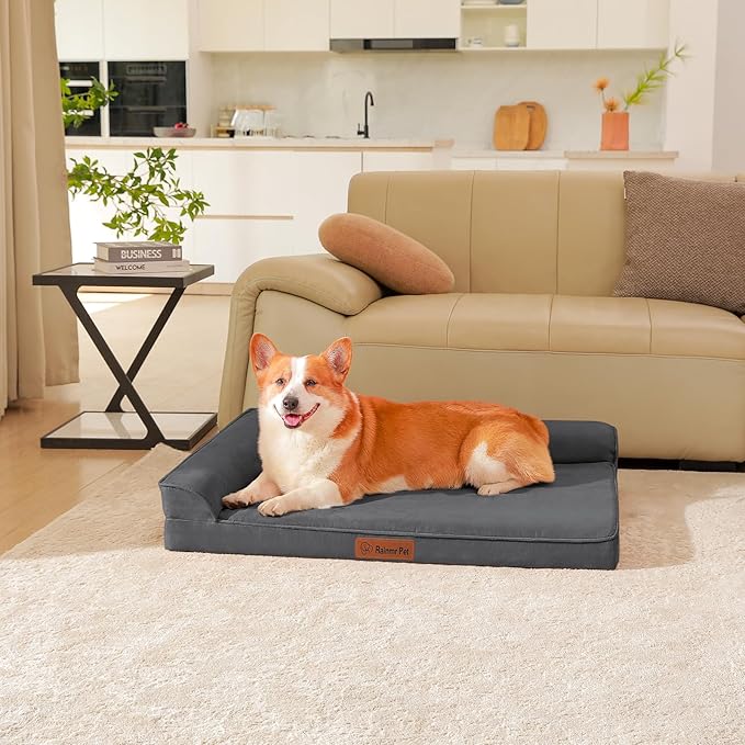 Orthopedic Dog Beds Large Sized Dog, Memory Foam Pet Bed for Medium and Large Dogs, Removable and Washable Microsuede Cover, TPU Waterproof Liner, Nonskid Bottom, 41x27x6 Inches, Dark Grey