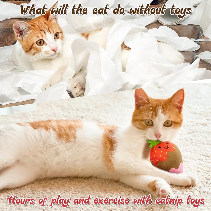 MALLMALL6 Catnip Toys for Cat - 5Pcs Strawberry Chocolate Crinkle Paper Sound Catmint Toy Gift for Indoor Kitten, Teething Chew Kick Interactive Kitty Supplies, Soft Candy Pet Present for Kitten Lover