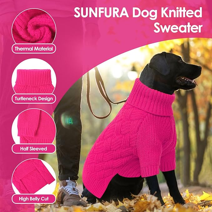 SUNFURA Dog Sweater Large Size Dogs, XL Dog Sweaters for Winter, Extra Large Breeds Girl Boy Pullover, Pet Knitted Knitwear Fall Sweatshirt for Pitbull, Labrador Retriever, Hot Pink X-Large