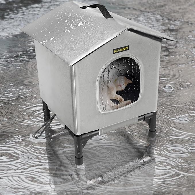 Rest-Eazzzy Cat House for Indoor and Outdoor Cats in Summer, Waterproof, Fully Insulated Shelter for Stray and Feral Cats, Great for Cat Houses for Outdoor and Cat Beds for Indoor Cats(Grey, Small)