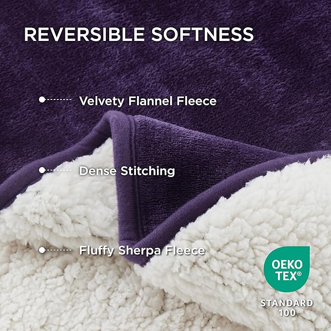 Bedsure Waterproof Dog Blankets for Extra Large Dogs - XL Cat Blanket Washable for Couch Protection, Sherpa Fleece Puppy Blanket, Soft Plush Reversible Throw Furniture Protector, 50x60, Eggplant