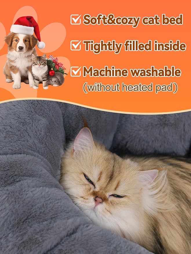 Rywell Heated Cat Bed, Versatile Heated Cat Bed Indoor, Soft & Cozy for All Seasons, Always Perfect Temperature with Overheat Protection Pet Bed for Cats & Small Dogs