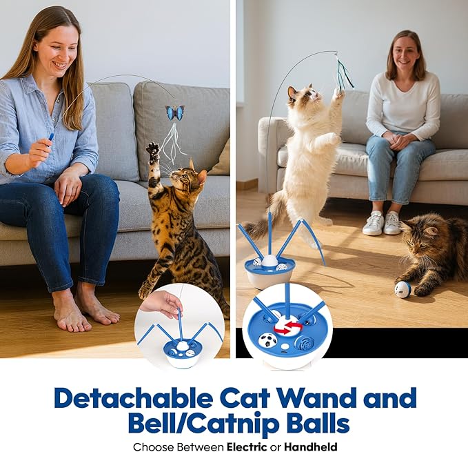 Automatic Cat Wand Toy Interactive Cat Toy Catnip Balls 7in1 Detachable Cat Toys for Bored Indoor Adult Cats Rechargeable Cat Interactive Toys