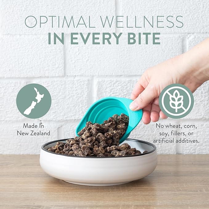 The New Zealand Natural Pet Food Co Meow Air Dried Cat Food - Venison Recipe, High Protein Dry Food, Use as a Complete Diet, Topper, Mixer, or as Cat Training Treats, All Life Stages,3.5 oz