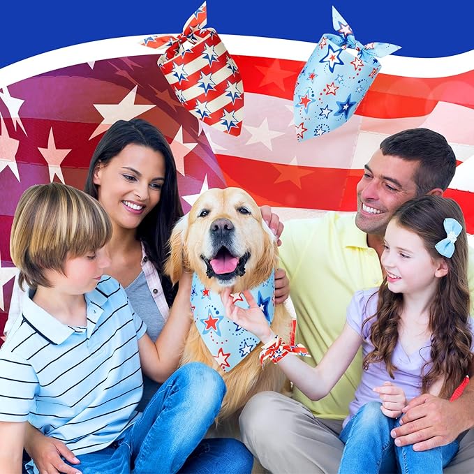 Preboun 50 Pcs Patriotic Dog Bandanas Bulk Labor Day Star Bandanas for Dogs Triangle Kerchief Scarf Set for Puppy Small Medium Large Workers' Veterans Day Costume Accessories(31.5 x 21.7 x 21.7)