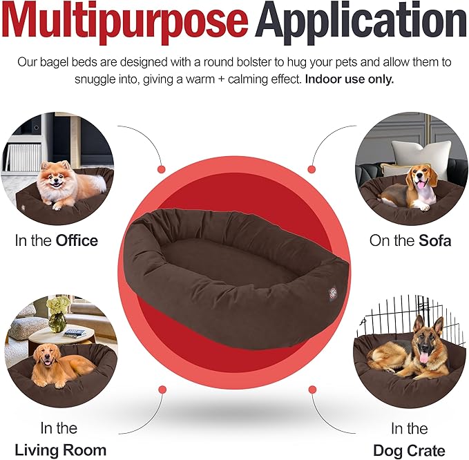Majestic Pet 24 Inch Suede Shredded Memory Foam Mix Calming Small Dog Bed Washable 24 x 19 x 7 (Inch) - Cozy Soft Round Donut Dog Bed with Spine for Head Support - Pet Bed Chocolate