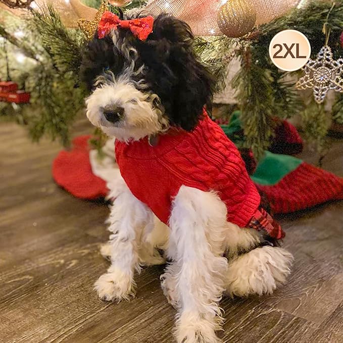 KYEESE Dog Sweater Warm Pullover Dog Sweaters for Medium Dogs Girl Stretchy Dogs Clothes Soft Turtleneck Pet Sweater Dress Comfy Pet Coats with Bowtie, Red, XX-Large