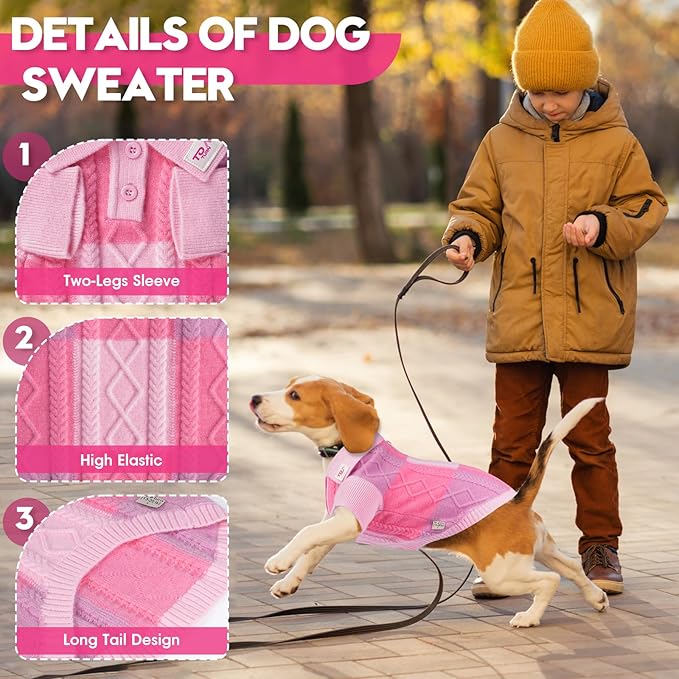 Pullover Dog Sweater,Half Chest Lapel Design Pet Sweaters for Dogs Boys or Girls,Pet Knitted Dog Clothes,Pet Clothing,Suitable for Various Sizes or Breeds Dogs Sweaters(Pink Group,L)