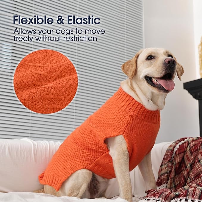 IECOii Big Dog Sweater - Extra Large Dog Sweater for Cold Weather, Orange, 4XL for Doberman & Great Dane