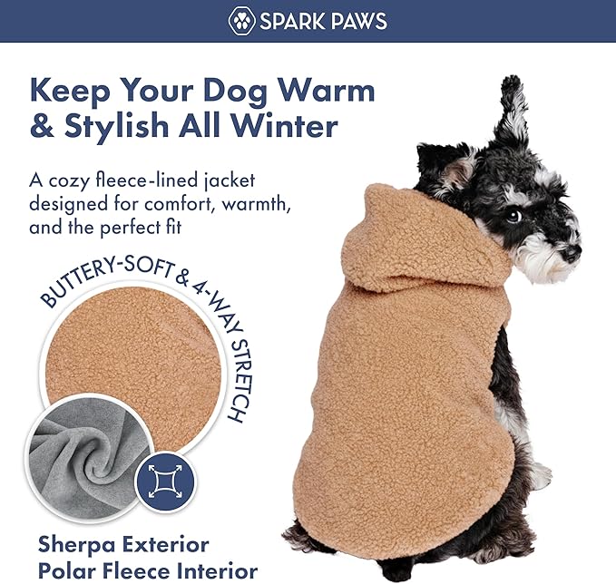 Spark Paws Teddy Dog Sweater, Sherpa Jacket Vest with Warm Fleece Lining, Winter Coat Suitable for Small Medium Large XL XXL Breeds - Brown - XL