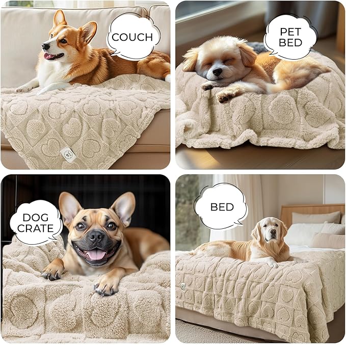Luciphia Small Dog Blanket Washable Pet Bed Cover Soft Fluffy Puppy Blanket with Premium Fleece 300GSM Cozy Calming Cat Blankets for Indoor Cats Beige 41x31 inch