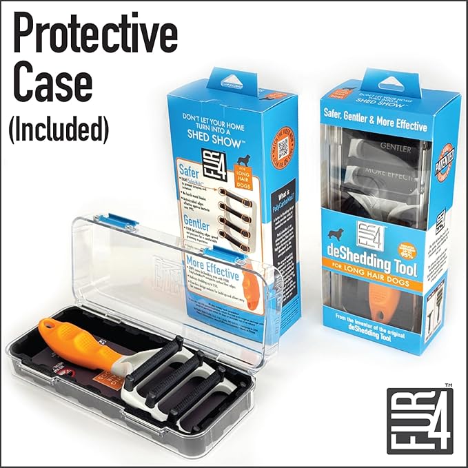 FUR4 deShedding Dog Brush for Long Hair Dogs – Pet Hair Brush with 4 Carbon Fiber Edges – deShedding Tool Removes Loose Fur – Gentle & Effective Dog Grooming Brush for Shedding