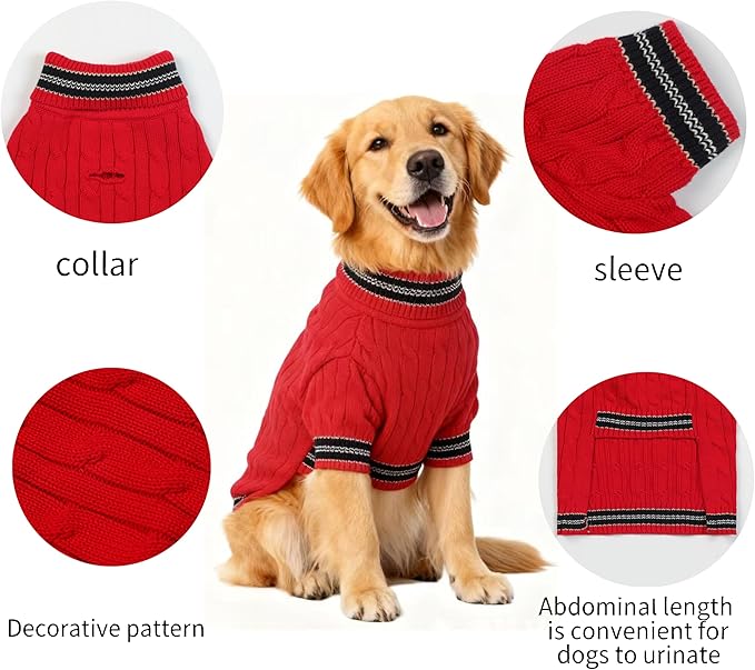 Medium/Large Dog Sweater, Warm Dog Winter Coat w/Sleeves, Comfortable High Neck & Leash Hole, Premium Dog Clothes for Golden Retriever-Best for Holidays, Daily Walks XXL Bright Red