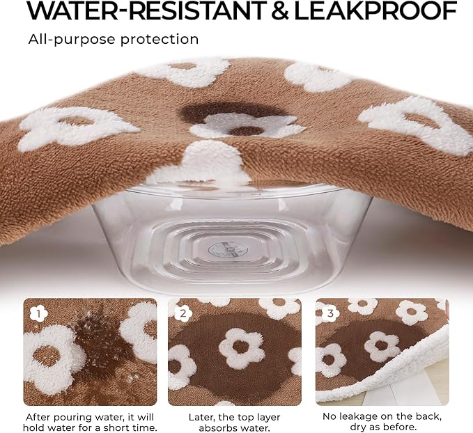 Luciphia Waterproof Pet Blanket for Medium Large Dogs Fluffy Thick Fleece Washable Warm Sherpa Calming Flower Print for Cats Puppy (Khaki,67x57 inches)