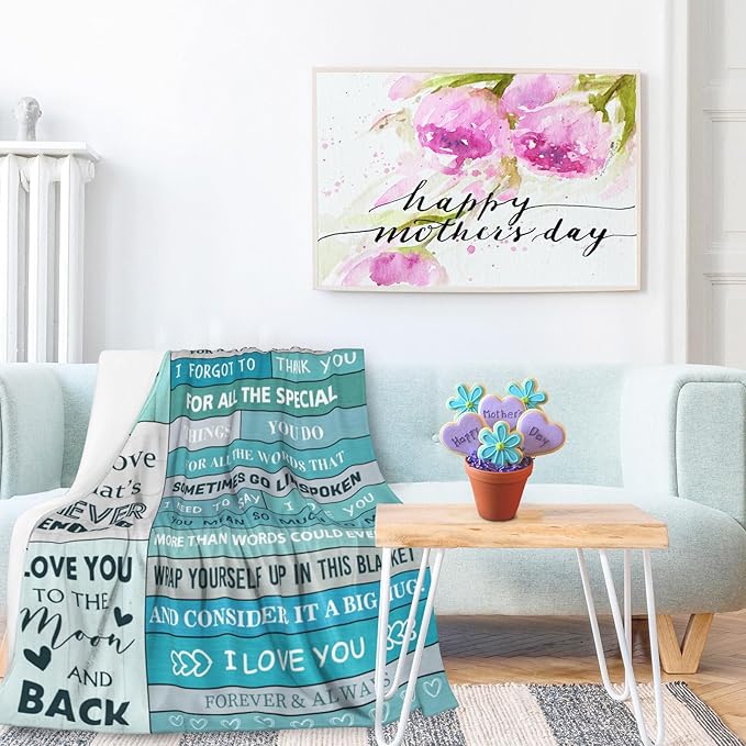 Best Mom Ever Mothers Day Throw Blanket, Super Soft Anti-Pilling Flannel Blankets,Best Gift for Mom, Happy Mothers Day Decor Indoor, Lightweight Fleece Blanket for Sofa Couch Bed 80”x60”