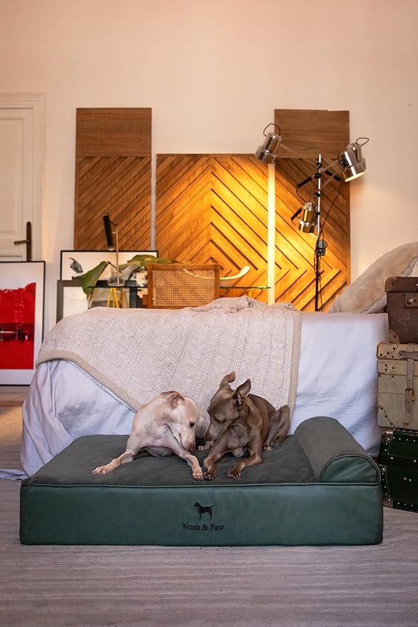 NOAH & PAW Large Dog Bed, 35x25x8.7 Inch, Orthopedic Dog Beds, Eggshell Memory Foam Infused with Cooling Gel, Waterproof, Machine Washable, Includes Inner Cover (Faux Leather)