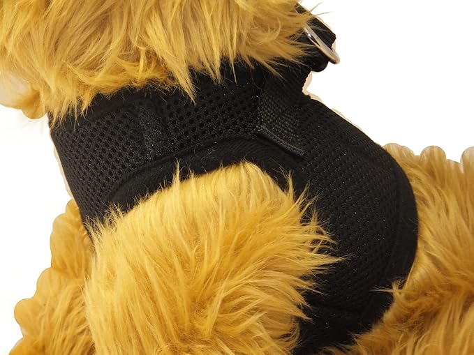 Soft No Pull Step-in Dog Harness Small Dog XXS XS Vest for Teacup, Chihuahua, Yorkie, Pomeranian Dog Harness Vest for Puppy Comfy Black Mesh for Puppies (LG 16"-17.5" 9-12 lbs)