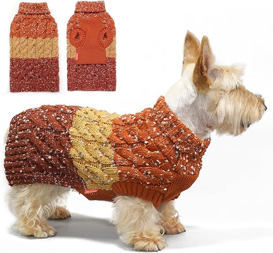 KYEESE Dog Sweaters for Small Dogs Male Color Block Pet Sweater with Fuzzy Thread Knitted Small Dog Sweater Turtleneck Pet Sweater Fall Winter Dogs Clothes, Brown, M