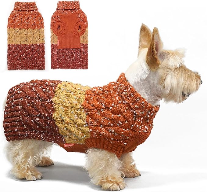 KYEESE Dog Sweaters for Small Dogs Male Color Block Pet Sweater with Fuzzy Thread Knitted Small Dogs Sweater Turtleneck Fall Winter Puppy Sweater, Brown, XS