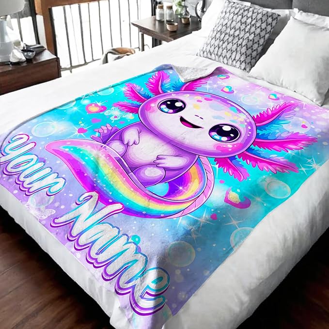 Girls Blanket Personalized Throw Gift for Kids Teens Birthday - 60x80 Inches Soft Warm Cute Custom Rainbow Animal Throw Blankets for Sofa Couch Bed Travel
