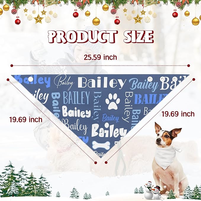 Personalized Dog Bandanas Custom Neckwear Name Button Anti-loosening Dog Scarf Triangle Bibs Kerchief Pet Costume Accessories for Medium Large Dogs Pets Birthday-Blue