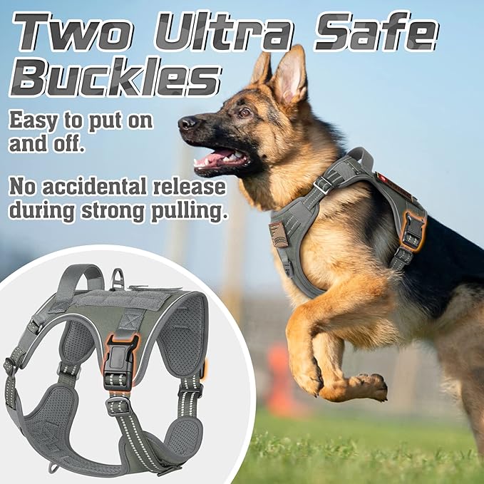 rabbitgoo Tactical Dog Harness for Small Dogs, No Pull Military Service Vest with Handle & Molle, Easy Control for Training Walking, Adjustable Reflective Straps, Dark Grey, S