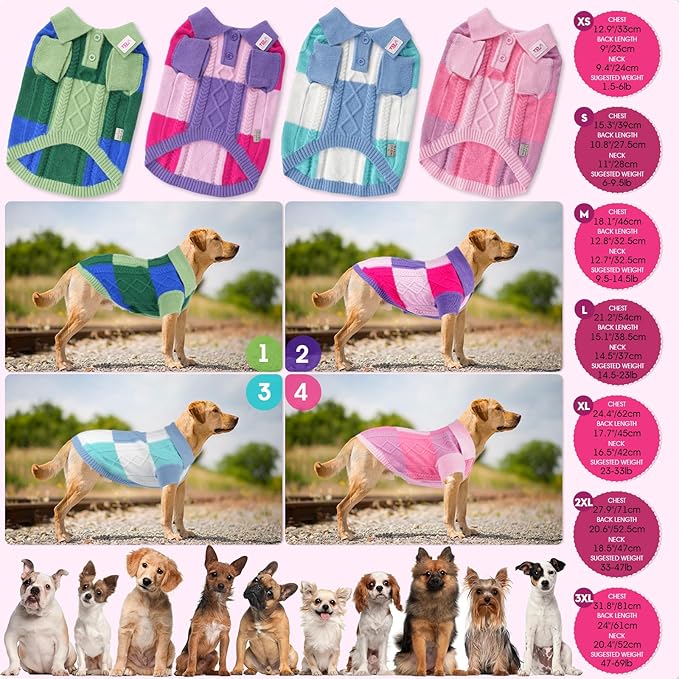 Pullover Dog Sweater,Half Chest Lapel Design Pet Sweaters for Dogs Boys or Girls,Pet Knitted Dog Clothes,Pet Clothing,Suitable for Various Sizes or Breeds Dogs Sweaters(Pink Group,XS)