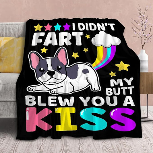 Funny Dog Blanket Gift for Girls Boys- 60x80 Inches Soft Flannel Throws Blankets Funny Gift for Teen Women Men Adult Cute French Bulldog Lover Gifts for Bed Sofa Couch-Twin Size