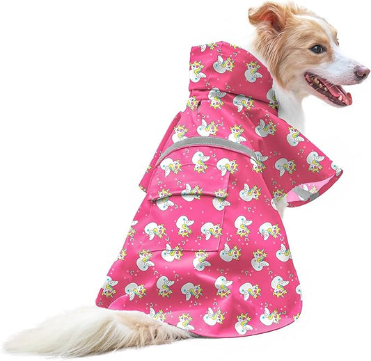 NACOCO Large Dog Raincoat Adjustable - Pet Water Proof Clothes Lightweight Rain Jacket Poncho Hoodies with Strip Reflective Pink (L, Pink Unic)