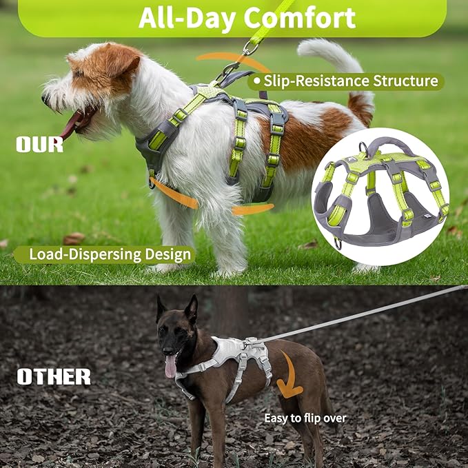 Huntboo Reflective Dog Harness with Handle, Escape Proof, No Slip, Breathable, Lightweight, Adjustable Lift Harness for Small, Medium, and Large Dogs Walking, Training,and Running Gear(Bright Green,S)