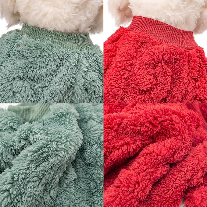 Dog Sweater, 2 Pack Dog Sweaters for Small Dogs or Cats, Girl or Boy, Warm Dog Clothes Shirt Coat for Winter Christmas (Green, Red, XX-Small)