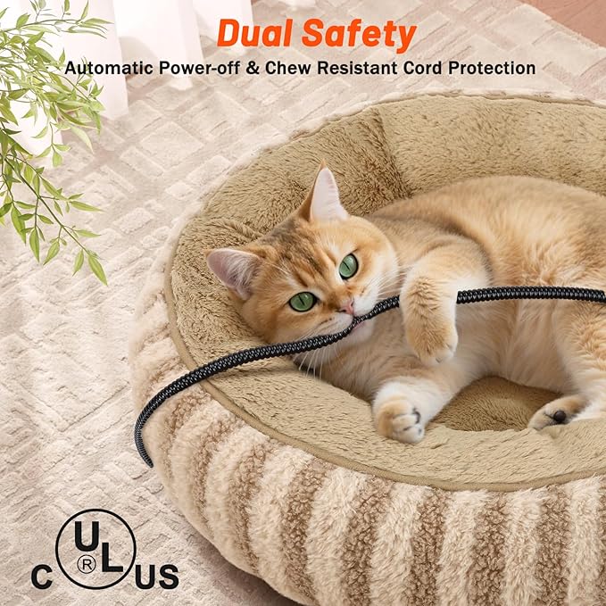 Toove Heated Cat Bed Indoor - 20" Heating Donut Pet Bed for Cats and Small Dogs, Ultra Soft & Cozy Sleeping Cat Beds, Machine Washable, Waterproof & Safe Warming with Timer and Temperature Control