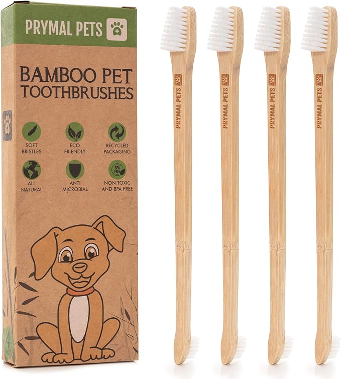 Dog Toothbrush I 4-Pack Two Sided Bamboo Toothbrush for Small and Large Dogs & Cats I Soft Bristles Gentle for Easy Dog Teeth Brushing & Dental Care