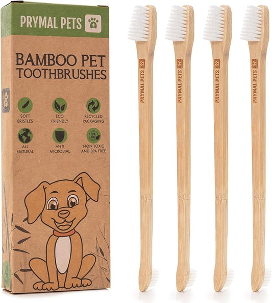 Dog Toothbrush I 4-Pack Two Sided Bamboo Toothbrush for Small and Large Dogs & Cats I Soft Bristles Gentle for Easy Dog Teeth Brushing & Dental Care