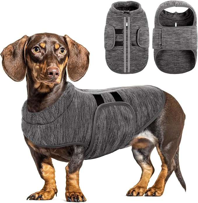 Queenmore XL Dog Sweaters, Soft Fleece Vest Pullover Dog Jacket with Leash Hole, Warm Winter Dogs Clothes Cold Weather Doggy Dachshund Sweater for Large Dogs Cats Boy or Girl (Cationic Gray, XL)
