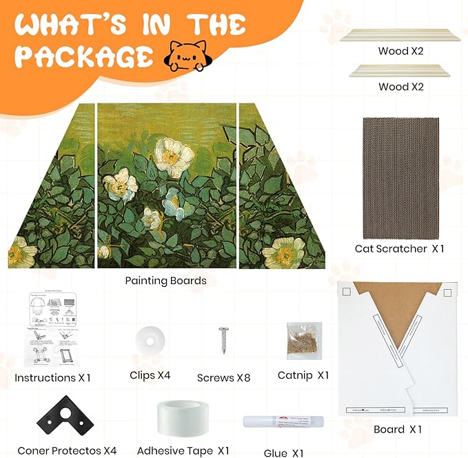 Painting Cat Scratcher Bed CartBoard Cat House Beds for Indoor Cats Half-Surround Design W/Horizontal Cat Scratcher Scratching Board W/Catnip (Rose, Medium - Large)