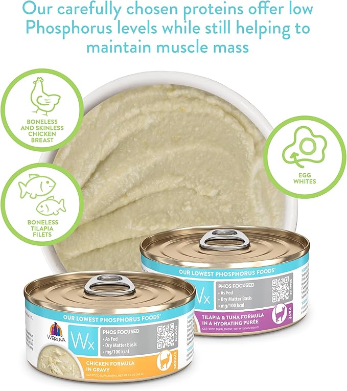 Weruva Wx Phos Focused Gravy and Pate Formulas 5.5oz Can Variety Pack, Pack of 12