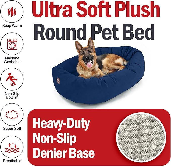 Majestic Pet 52 Inch Suede Shredded Memory Foam Mix Calming Extra Large Dog Bed Washable 52 x 35 x 11 (Inch) - Cozy Soft Round Dog Bed with Spine for Head Support - Pet Bed Navy