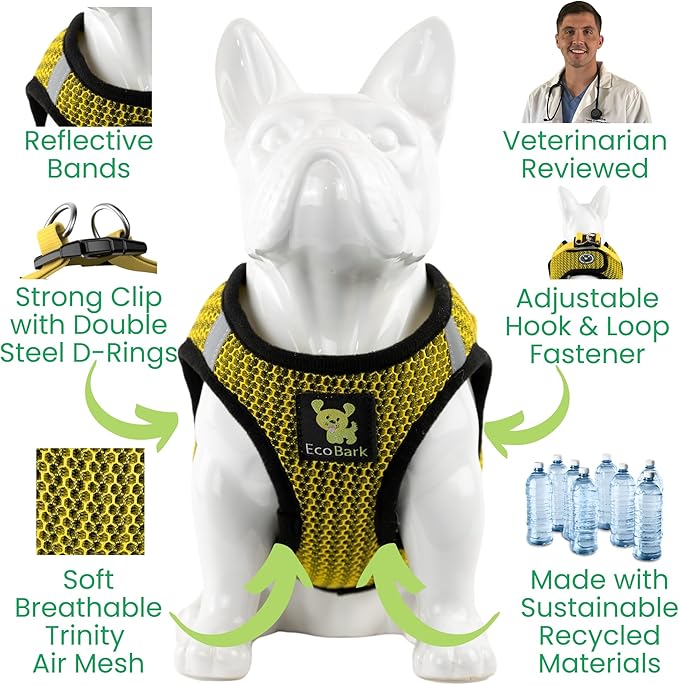 EcoBark Step in Dog Harness Reflective Soft Ultra Padded Mesh Dog Harnesses for XXS, XS, Small, and Medium Dogs Eco-Friendly Comfort Secure Halter No Pull Adjustable Pet Vest