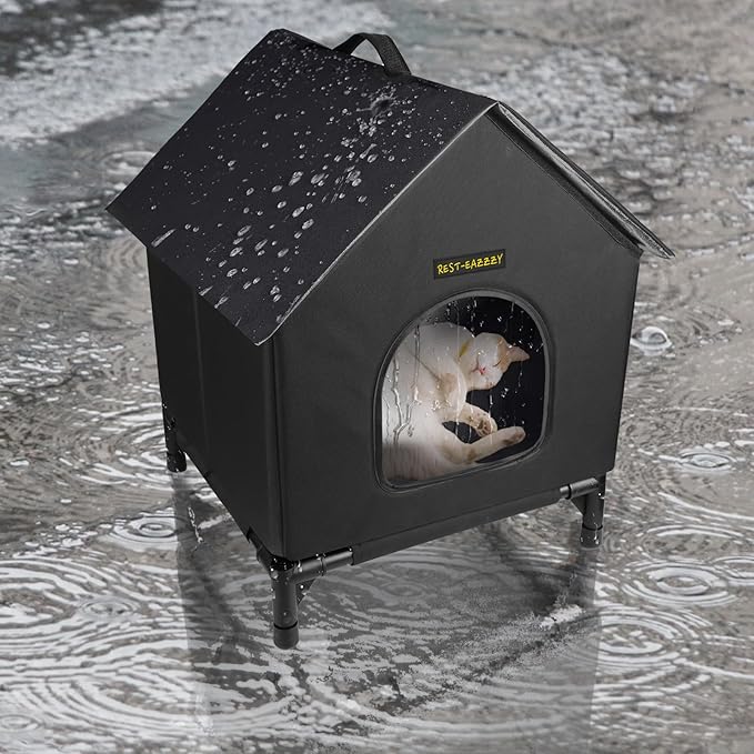 Rest-Eazzzy Heated Cat House for Indoor Cats, Waterproof, Fully Insulated Shelter, Great for Cat Houses and Cat Beds (Black, Medium)