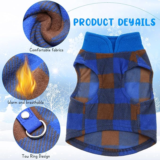 Reginary 10 Pack Medium Dog Sweaters Fleece Pet Dog Clothes with Leash Ring Soft Warm Winter Puppy Plaid Shirt(Bright)