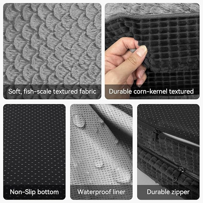 JOEJOY Orthopedic Dog Bed for Extra Large Dogs, Egg-Crate Memory Foam Pet Bed with Bolster Sides, Waterproof Lining, Removable Washable Cover & Non-Slip Bottom, Black