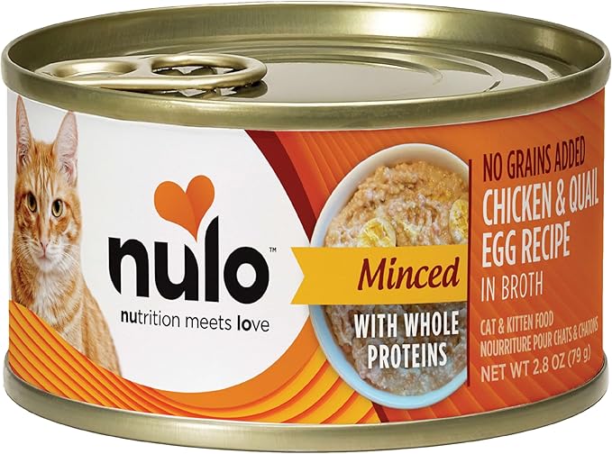 Nulo Grain-Free Minced with Whole Proteins Wet Canned Cat and Kitten Food, Chicken & Quail Egg in Broth, 2.8 Ounce, 12 Cans