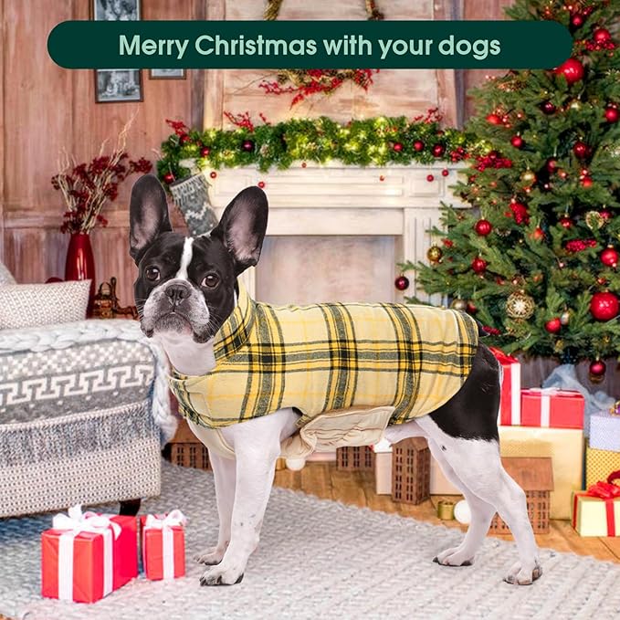 Kuoser Waterproof Dog Coat, Reversible Dog Jacket for Medium Dogs, Adjustable Durable Doggie Winter Coat Warm Puppy Cold Weather Apparel from Small to Large Breed, Yellow M