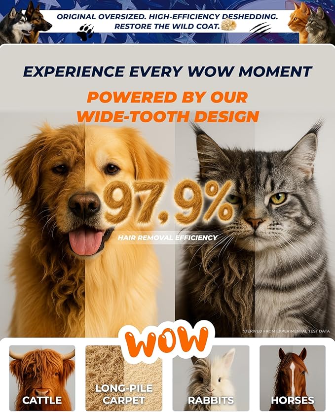 Extra Large 2-Sided Undercoat Rake for Dogs & Cats, Dog Brush for Shedding Remove Mats, Dematting Comb, Safe & Gentle Grooming Brush for German Shepherds Medium to Long-Haired Pets (Walnut Handle)