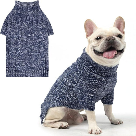 KOOLTAIL Dog Sweater for Large Medium Small Dogs, Fall Dog Sweaters, Turtleneck Cable Knitwear Pet Cold Weather Coats with Leash Hole, Warm Winter Pullover Clothes for Bulldog, Yorkie,Boy Girl, Navy M