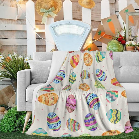 Happy Easter Day Eggs Throw Blanket, Soft Anti-Pilling Flannel Blankets,Cute Easter Gift for Children, Easter Eggs Decor Indoor, Lightweight Throw Blanket for Couch Sofa Bed 30x40 Inches