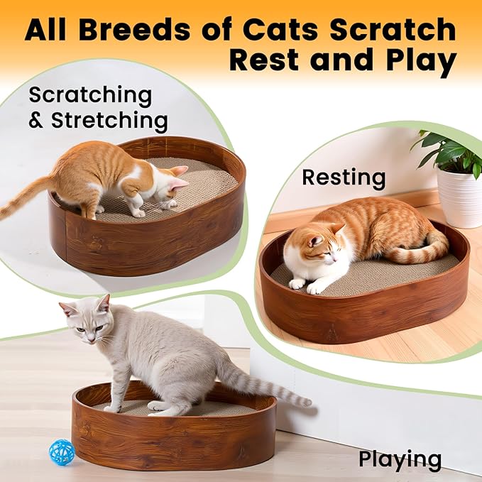 4 Packs Oval Cat Scratcher Cardboard with Box, Cat Scratch Pad for Indoor Cats Lounge Bed - Reversible, Durable Modern Kitty Scratcher Bowl, Furniture Protector for Carpets, Couch and Sofas
